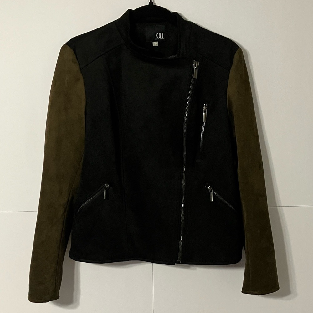 Kut from the Kloth Black and Brown Zip Polyester Suede Woman’s M Stylish Jacket
